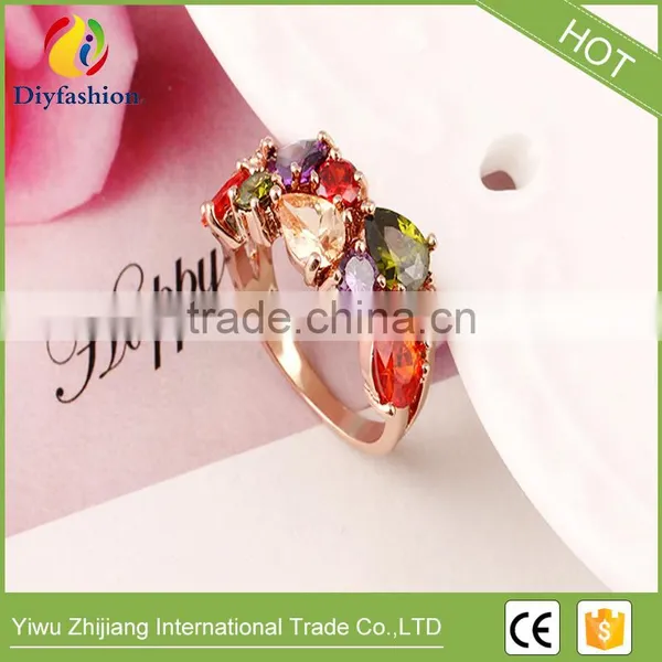 High Quality New Design Alloy Rose Gold Geometric Zircon Ring Wedding Colorful Crystal Rings Jewelry For Women photo-3