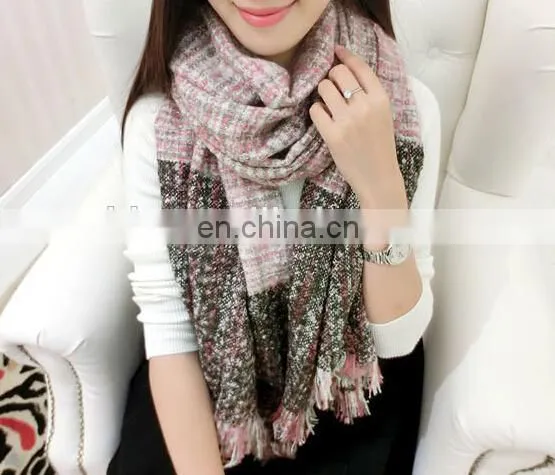 Pink Tone Preppy Style Oversize Faux Wool Scarves Oblong Mixed Colors Tassels Cape Women Fashion Scarf photo-3