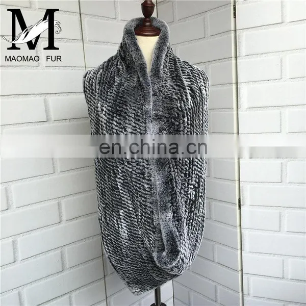 2016 New Year Fashion Products Promotional Genuine Rex Rabbit Fur Lady's Knit Scarf