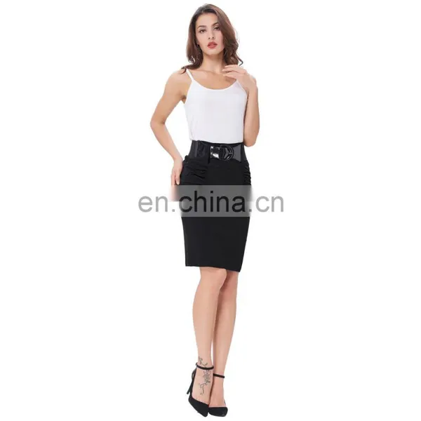 Kate Kasin Women's Shirred Detail High Stretchy Pencil Skirt With Wide Belt KK000271-1 photo-4