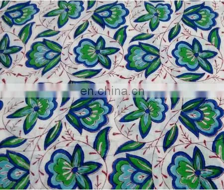 Indian Floral Cotton Hand Block Printed Jaipuri Sanganeri Handmade Fabric / Fabric / 100% Cotton Fabric