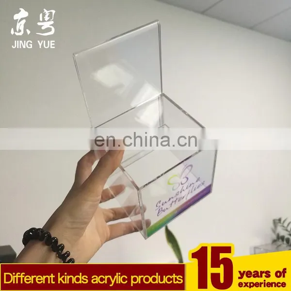Clear Cube Pmma Plexiglass Money Cion Case Box Acrylic Money Coin Box With Advertising Board photo-3