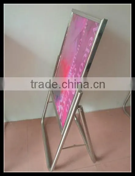 Folding Advertising Sign Display Stand- Silver Stainless Steels Floor Stand-Metal Manu Sign Board photo-2