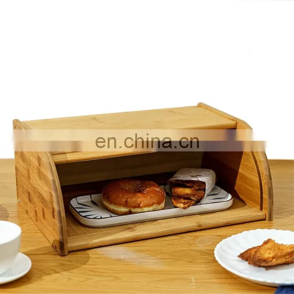 Countertop Extra Large Roll Top Bamboo Bread Boxes Rustic Storage Bin Holder For Kitchen photo-4