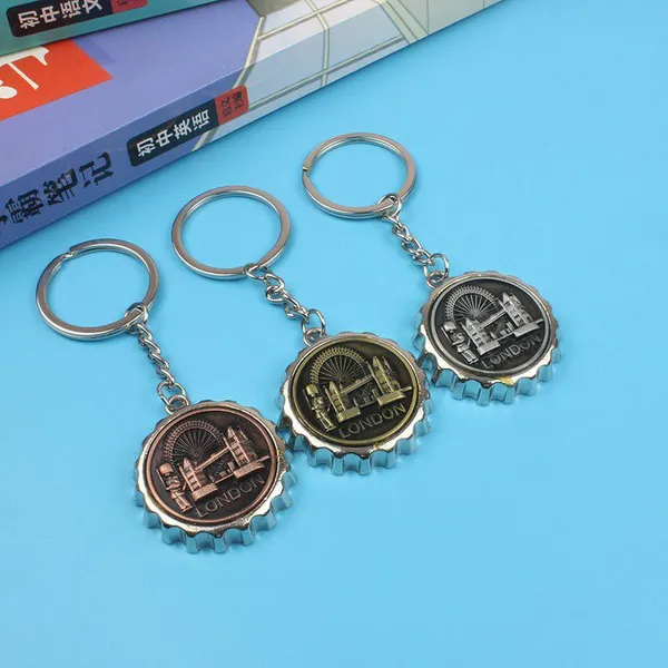 Wholesale Price Personalized Tourist Keepsakes Custom Souvenir British Multi-Functional Bottle Cap Shaped Keychain with Bottle Opener Factory