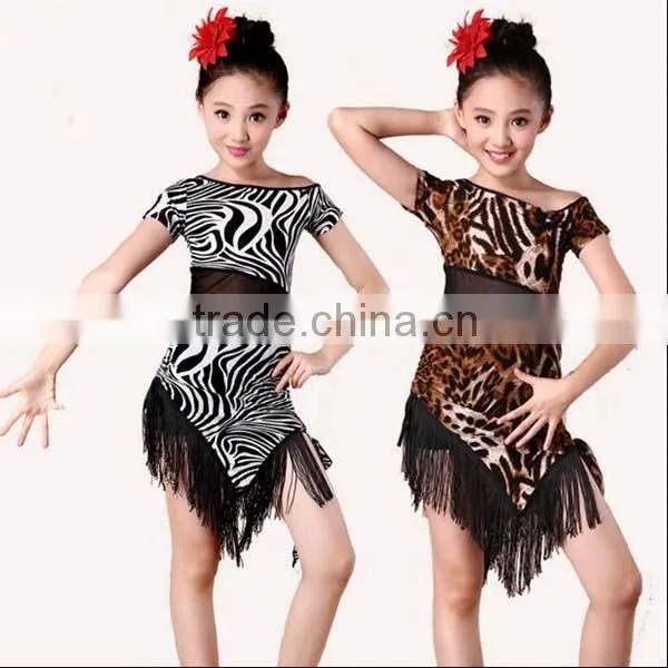 New 2016 Fashion Tassel Salsa Ballroom Dresses Tango Costume Fringe Latin Dance Dress Children Girl Latin Dance Dress Cheap
