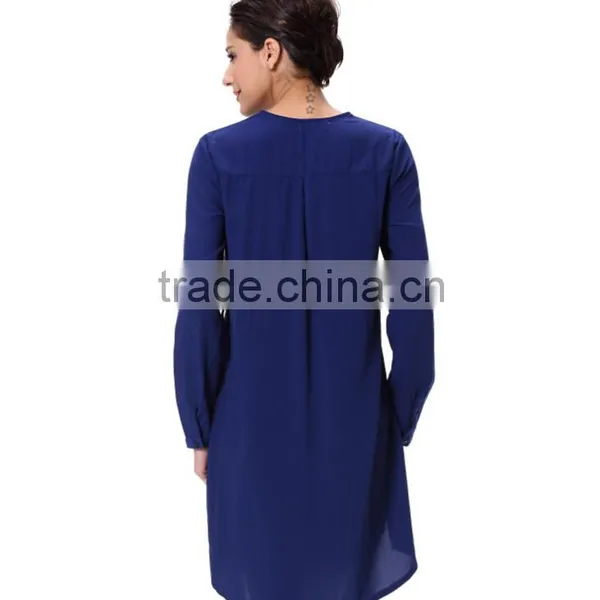 2016 Hot Sale Women Blue Chiffon Long Sleeve Top in China photo-2