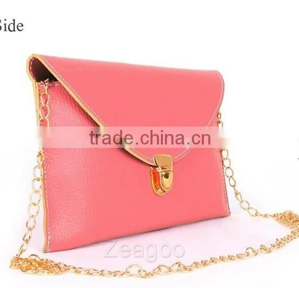 16 Kinds of Color Classical Lady Leather Envelope Chain Purse For Wholesale photo-3