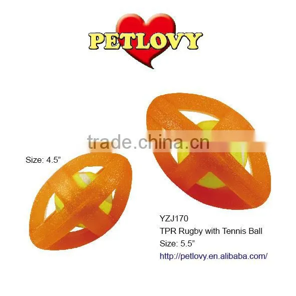 PROMOTIONAL 4.5" TPR RUGBY WITH TENNIS BALL TPR TOY DOG TOY