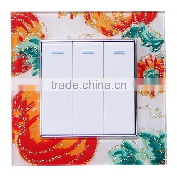 fashion 3 gang turn on off switch with crystal pattern face