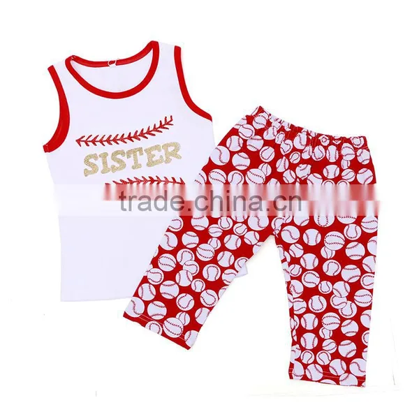 Wholesale Black Tank Top and Red Sequin Skirt With Matching Headband Baseball Girl Sport Wear photo-6