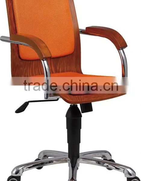Mahogany Color Bentwood Black Pvc With Solid Wood Arm Meeting Chrome Office Chair Conference Swivel Chair B37-Y08 photo-2