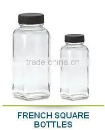 Wide Mouth French Square Beverage Glass Bottle With Black Lid