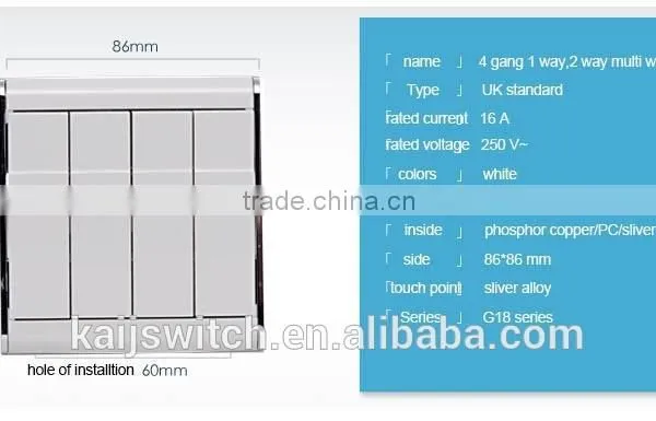 UK Standard Simple Style Four Gang Light Switch Plates Wholesale photo-2