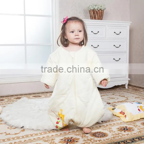 100% Cotton Anti Kicking Infant Child Foot Sleeping Bag Thick Filling for Autumn and Winter Yellow Style photo-3