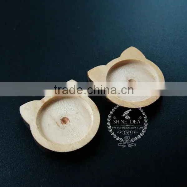 18mm Setting Size Natual Log Wood Cat Round Bezel Pendant Setting DIY Findings Supplies 1411133 photo-2