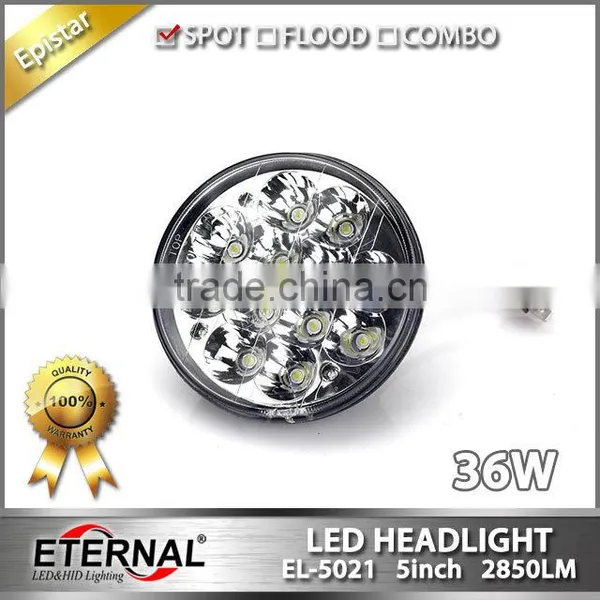 5" 36W LED Round HeadLight Replacement Sealed Beam With H4 Plug for Jeep, Trucks, Atv, off Road photo-2