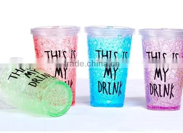 Beautiful Double Wall Plastic Drinking Mug With Straw Summer Ice Cup photo-3