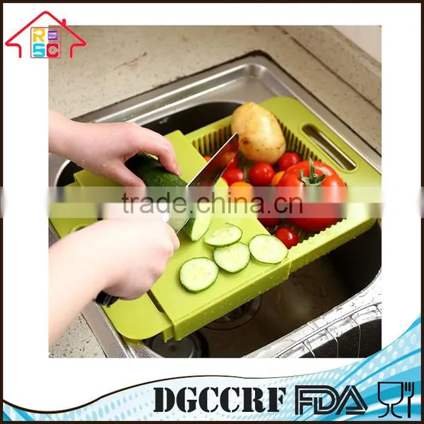 NBRSC Multi-Function Over The Sink Cutting Board Strainer Plastic Kitchen Tool photo-2