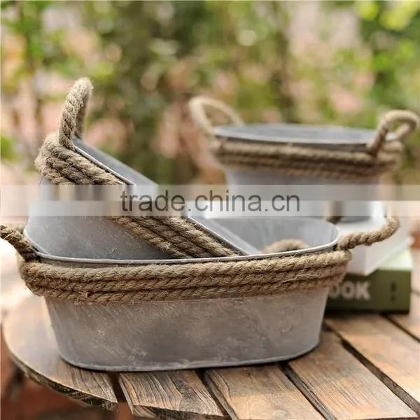 Hot Sales Garden Zinc Flower Pot Metal Planter With String Handle photo-2