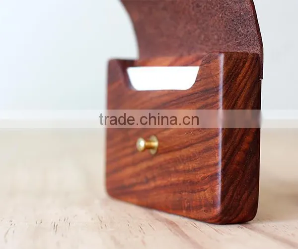 Leather Wooden Card Holder Flat Card Pocket PU Leather Credit Card Holder Wholesale photo-5