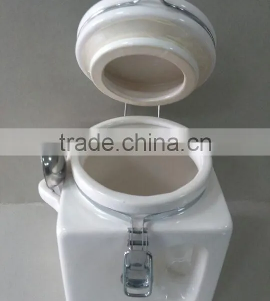 Plain White Ceramic Square Shape Storage Jar With Handle and Spoon photo-3