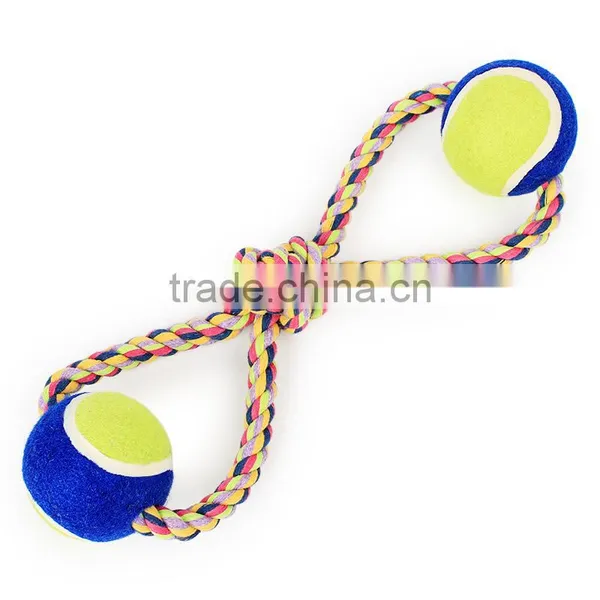 Pet Color Strands of Cotton Rope With Double Ball Eight Large Dog Figure 8 With Double Tennis Wholesale photo-2