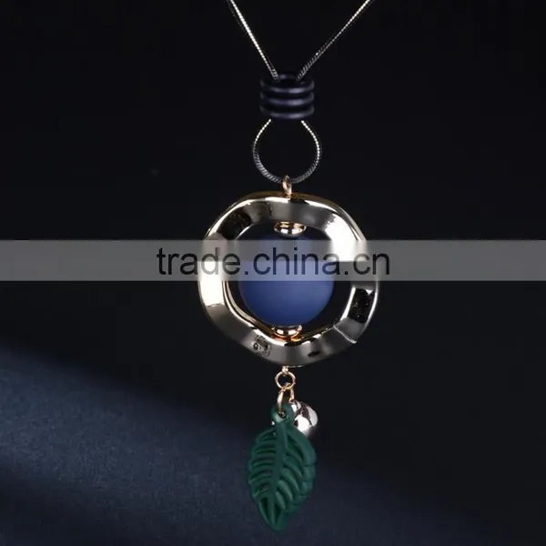 New Autumn Winter Design Long Sweater Necklace Bead Hoop Leaf Pendant Necklace Geomotric Necklace photo-5
