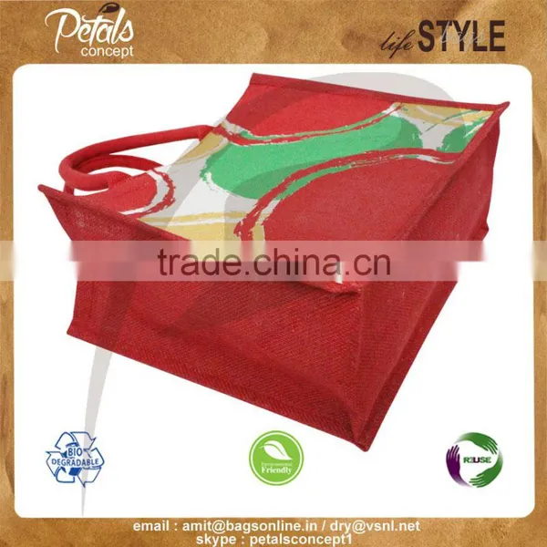 PP Laminated Jute Tote Bag With Padded Rope Handle With Three Color Front & Back Print photo-4