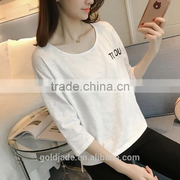 Latest Design Lady T-Shirt 100% Cotton Women Round Neck Design T-Shirt photo-2