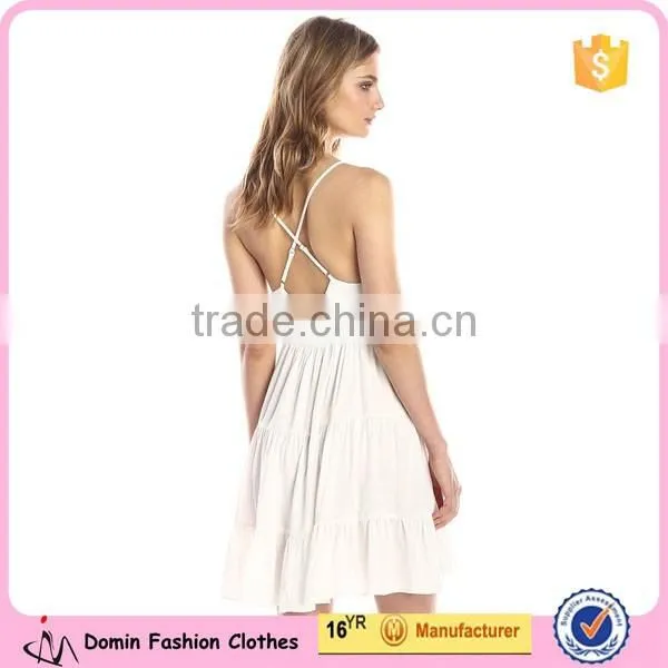 Women Sleeveless V Neck 100% Viscose Cross Back Straps Tank Layered Dress photo-2