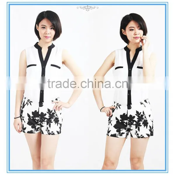 2016 New Arrival Fashion Ladies Printed Black And White Shorts photo-2