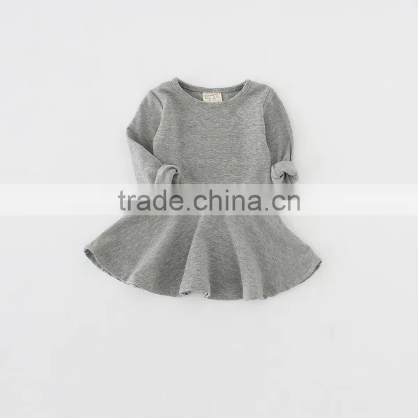 Wholesale Baby Girl Spring Dress Solid Color Long Sleeve Dress Winter Girls Plain Cotton Dresses photo-2