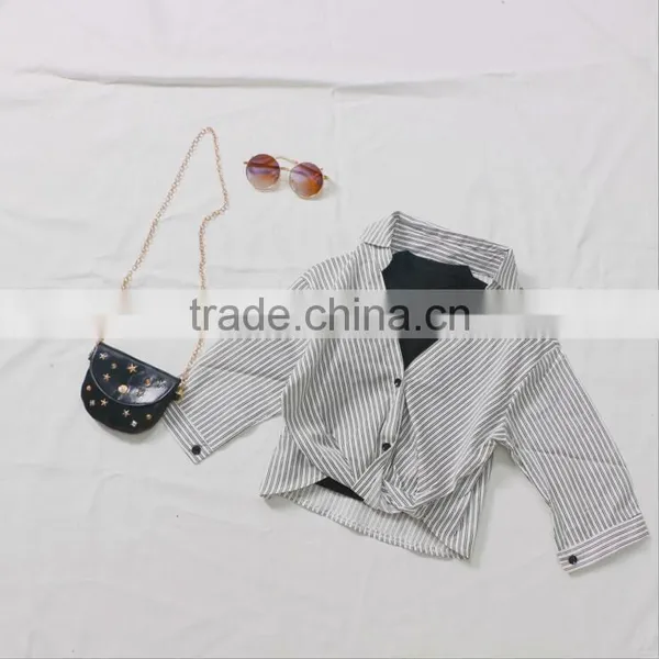 2-7 Years Wholesale 2017 New Girls Striped Bow Shirt Autumn Off Shoulder Fashion Girls Blouses (pick Size Color) photo-5