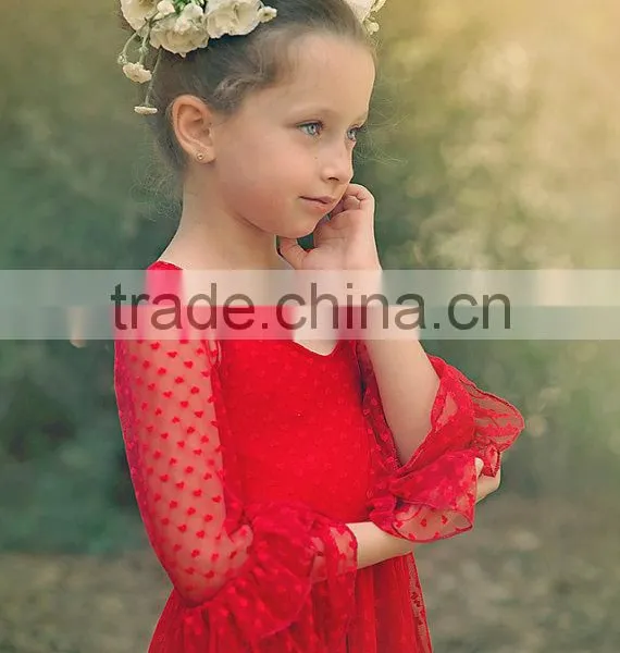 Little Girls Boutique Girls Red Lace Christmas Dress Twirl Spring Holiday Princess Dress Ruffle Sleeve Dresses photo-4