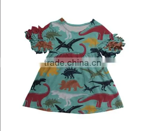 Baby Girls Spring Summer Icing Short Sleeve Dress Boutique Cotton Dinosaur Dress
