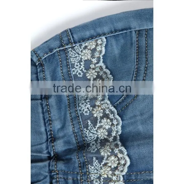 Most Fashion Super Soft Elastic Waisrband Strentch Printed Lace up Jeans for Kids photo-6