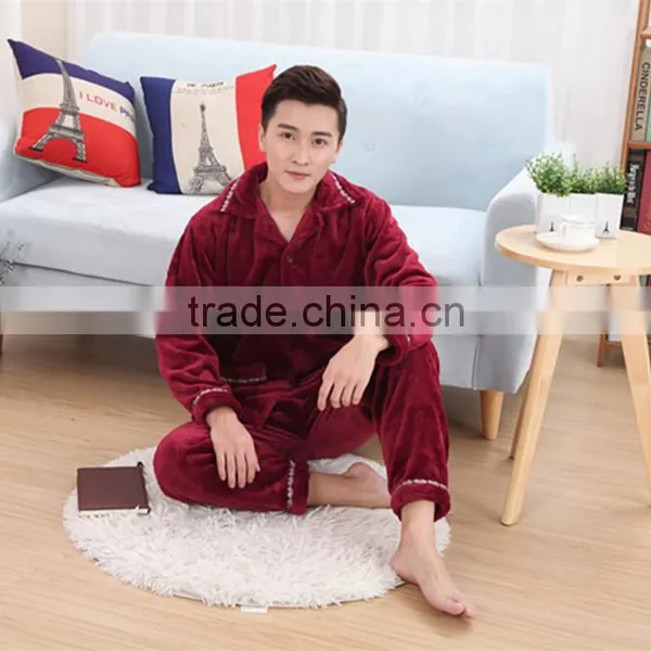100% Polyester Warm Fleece Purple Men's Pajamas for Sale Winter photo-2