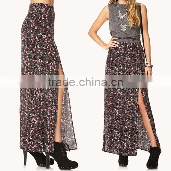 Floral Skirt M-slit Maxi Skirt Pictures of Long Skirts and Tops