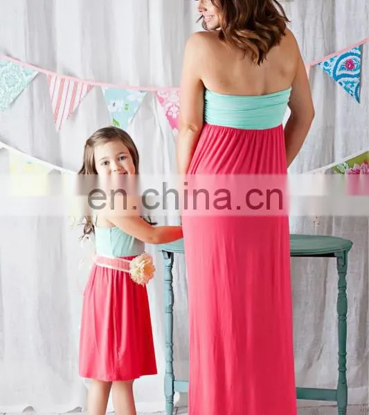 Cute Knit Mint and Coral Mommy and me Maxi Dresses photo-2