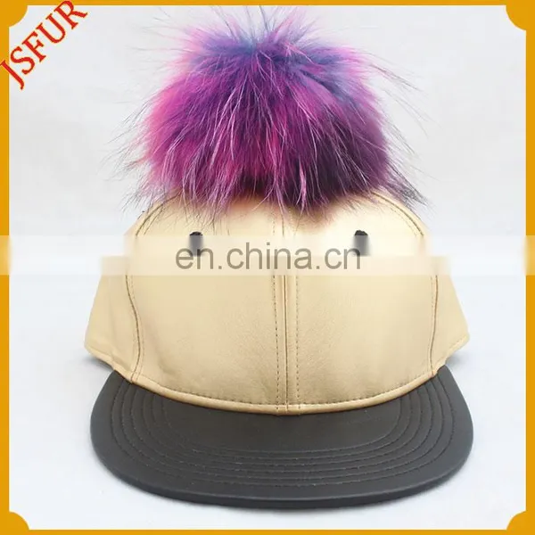 Luxury Gold Four Colour Spring Hat Raccoon Pompom Fur Pompom Cap photo-2