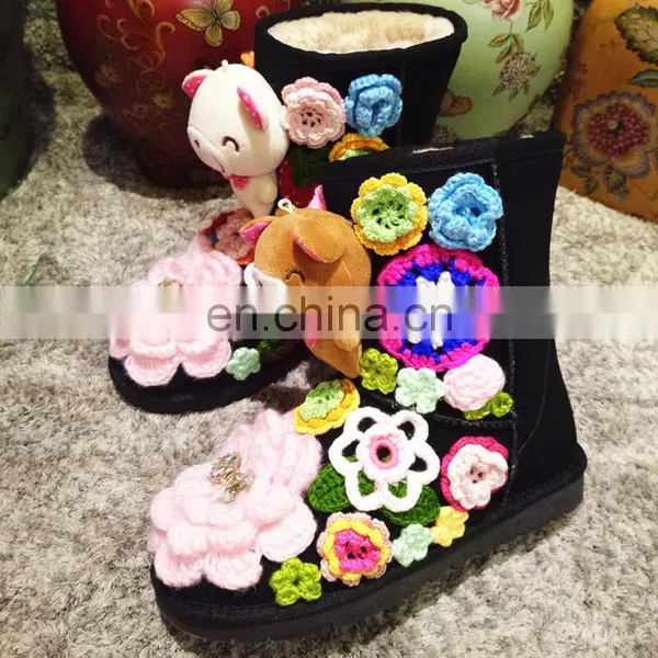 Aidocrystal Warm Ladies Black Boots Fashion DIY Knitting Flower Shoes 2016 Winter Woman Boots photo-3