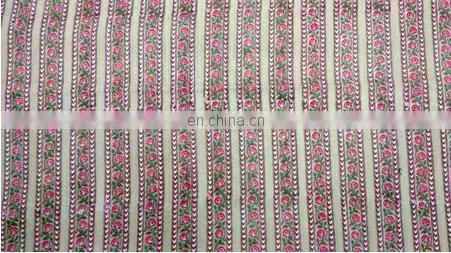 Indian Floral Striped Block Printed Fabric Natural Sanganeri Jaipuri Fabric / Fabric / 100% Cotton Fabric photo-2
