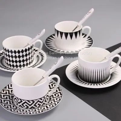 Latest Modern Design Good Sale Black Ceramics Coffee Cups With Saucer Set From China