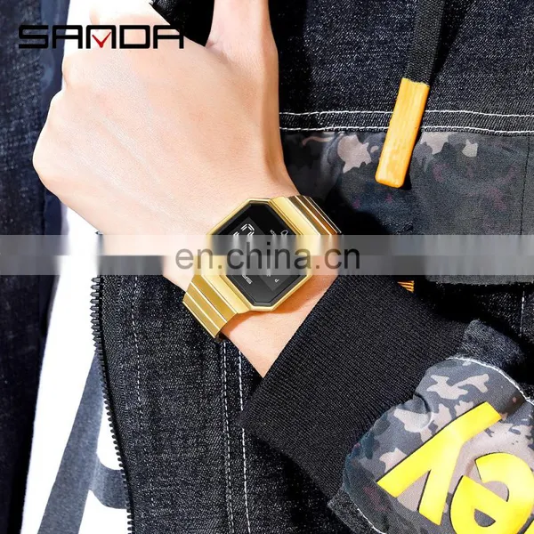 Sanda 8001 Luxury Touch Screen LED Wristwatch for Men Luminous Waterproof Steel Digital Watches photo-5