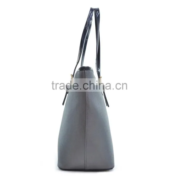 Genuine Saffiano Leather Two Sided Strip Tote Shoulder Bag for Women photo-3