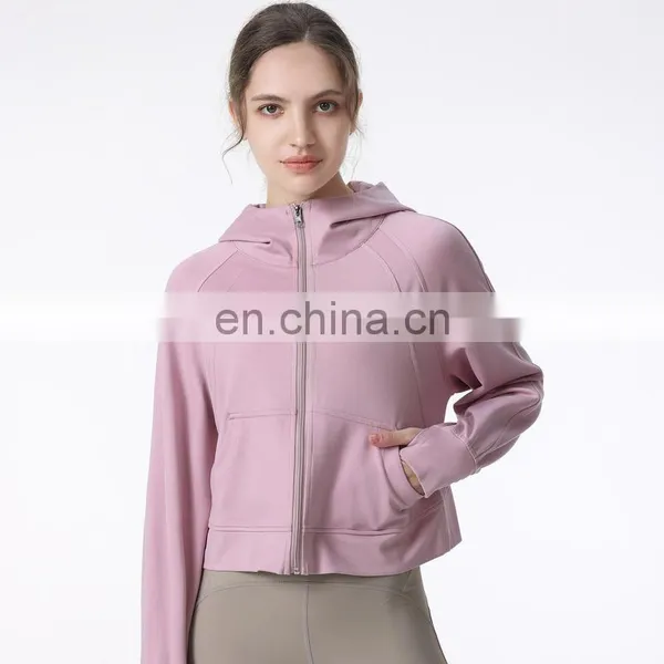 Janya Wholesale Blank Custom Logo Running Jacket Zipper Sports Clothing Yoga Wear Full-Zip Pocket Hoodie For Women photo-4