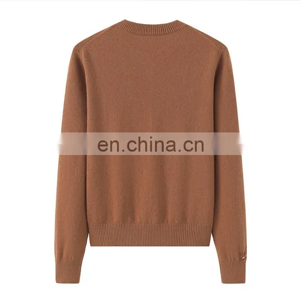 Custom 100% Cashmere Women's Button Knitted Cardigan New Casual Logo Design Crew Neck Single Breasted Closure Animal Winter photo-2