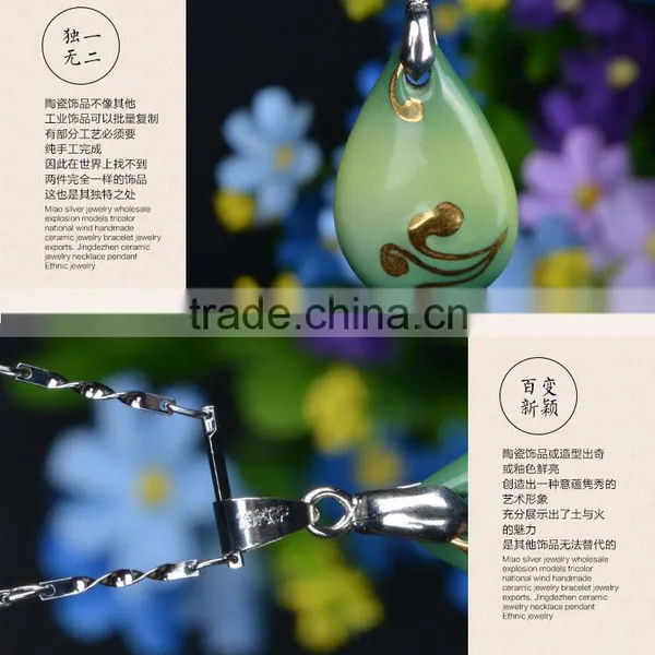 Elegant Glazed Ceramic Flower Rain Drop Pendant Necklace photo-5