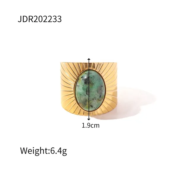 Gold Plated Sun Design Ring for Women Blue Stone Adjustable Open Ring Stainless Steel Fashion Statement Jewelry